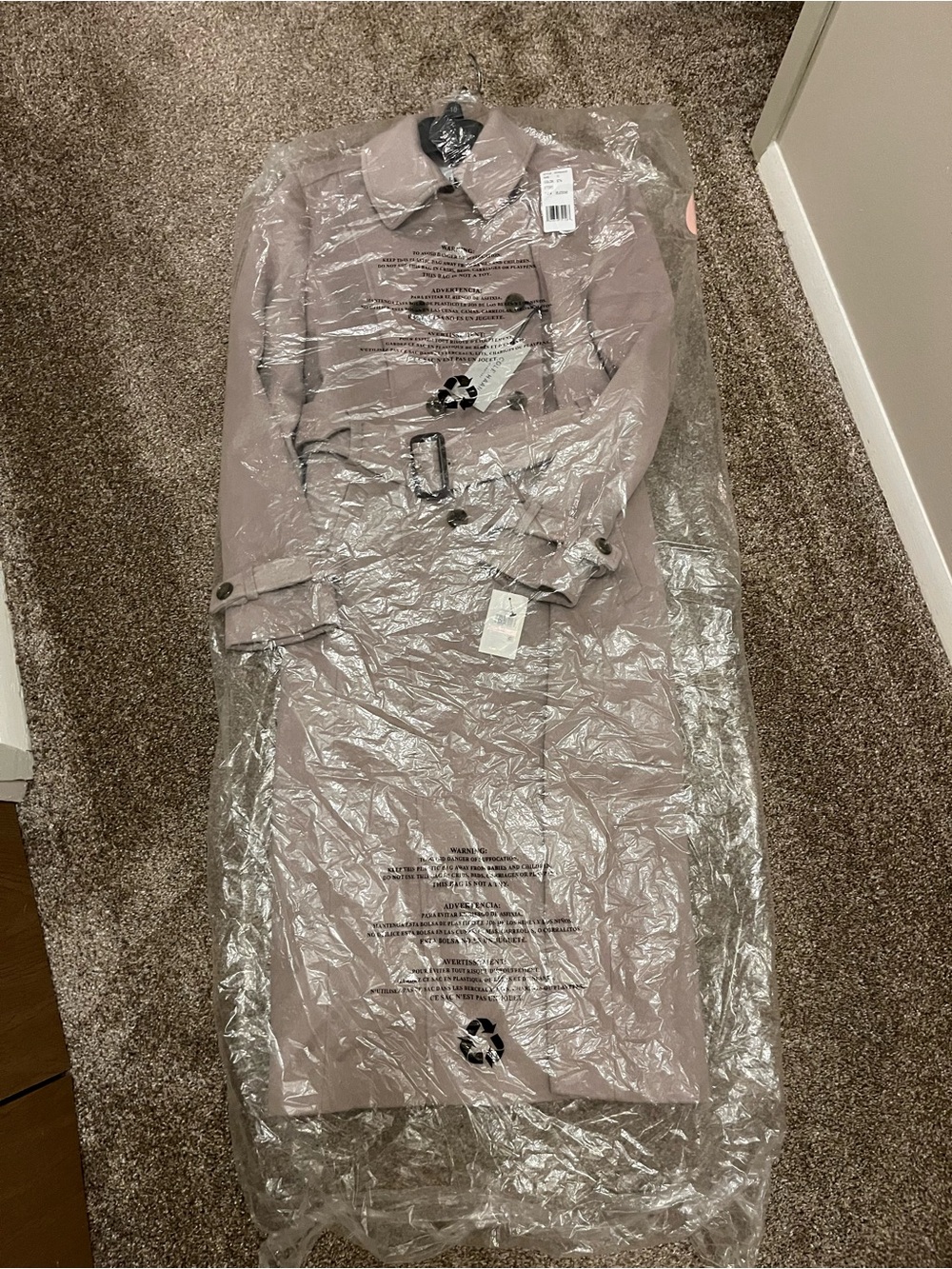 Cole Haan Light Beige Double-Breasted Wool Trench Coat with Belt - Picture 7 of 8